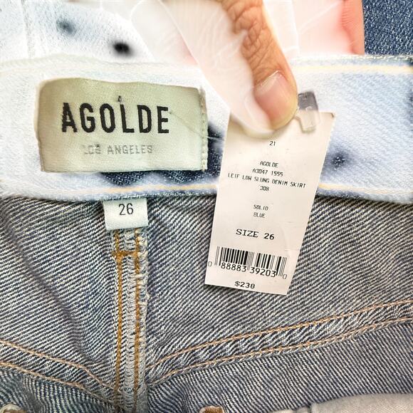 NWT AGOLDE Leif Low Slung Denim Maxi Skirt in Swing Blue Front Slit Size 26 - Picture 10 of 13